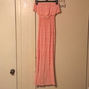 Coral and white strapless dress